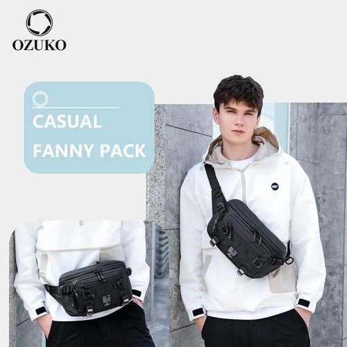 OZUKO Waist Pack Bag Fanny Pack for Men&Women Hip Bum Bag with Adjustable Strap for Outdoors Workout Traveling Casual Running Hiking Cycling(Black)