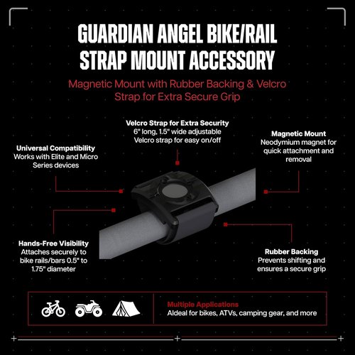 Guardian Angel Bike/Rail Strap Mount Accessory – Magnetic Mount with Screw-in Feature – Rubber Backing and Velcro for Extra Secure Grip – for Bike, Rail, Bar, Post & More