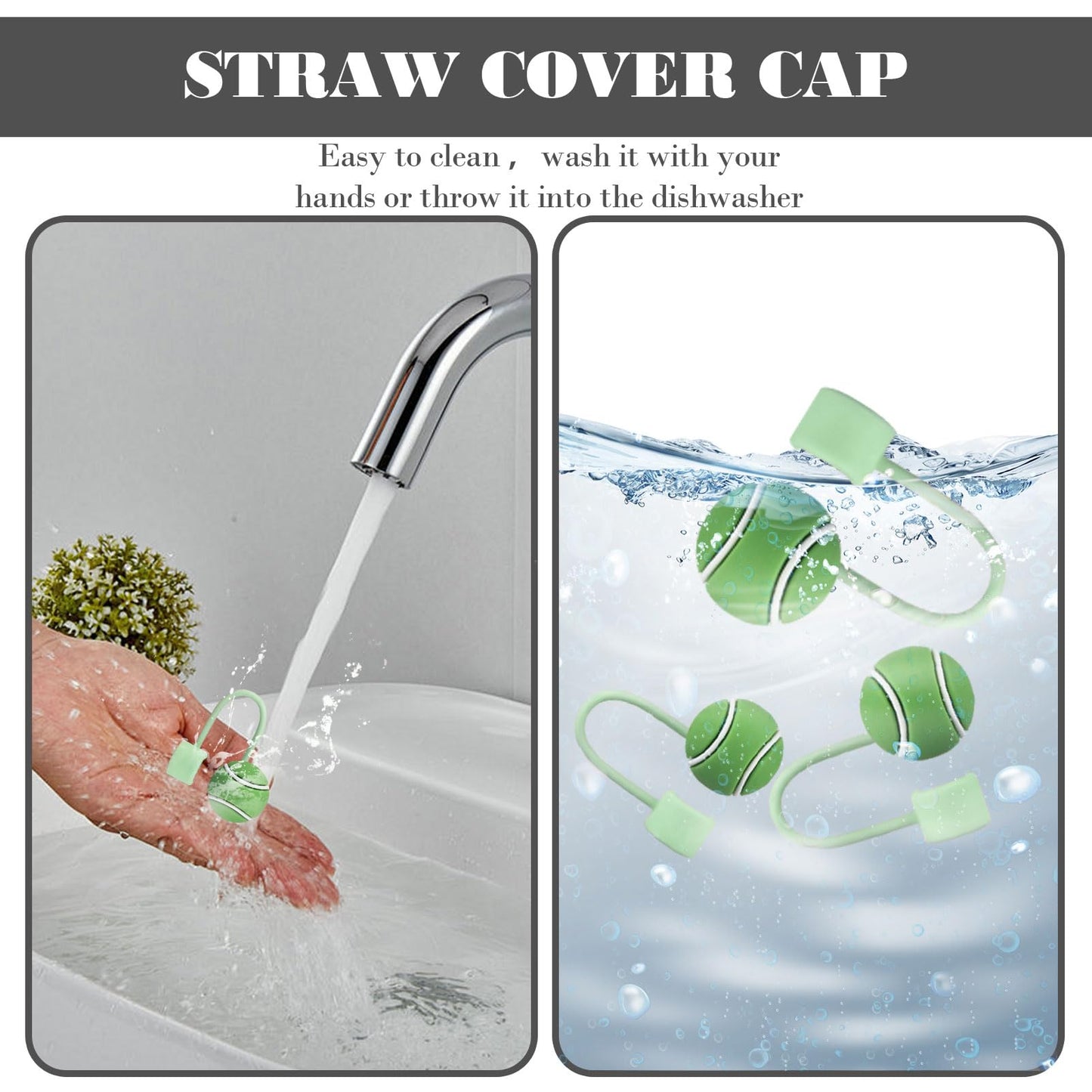 3PCS Straw Cover for Stanley Cup 30&40 Oz 10mm Silicone Straw Topper Protector Lid with 1PCS 3D Personalized Tennisball Charm Stanley Tumblers Accessories (3pcs Tennisball +1pcs Tennisball Charm)