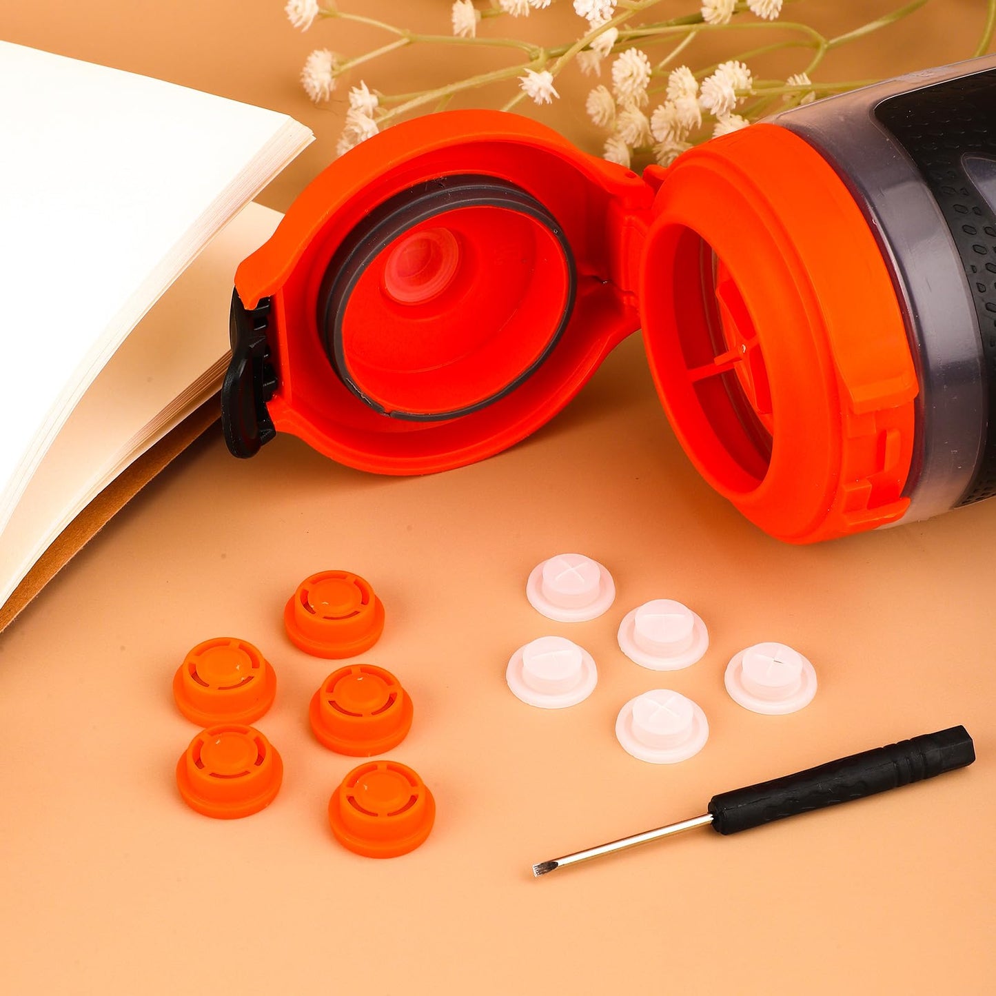 6pcs Dispensing Rubber Valves Compatible with Gatorade Water Bottle, Silicone Valve Replacement Lid for Gatorade GX 30oz & Squeeze Bottle 32oz No Leak BPA-Free Plastic Inserts & Screwdriver (Orange)