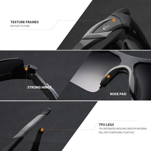 Bevi Polarized Sports Sunglasses TR90 Unbreakable Frame for Men Women Running Cycling Golf Baseball