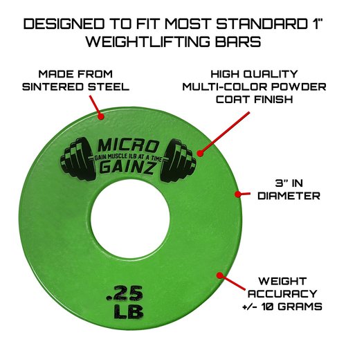 Micro Gainz 1-Inch Center Hole Standard Fractional Weights Plate Sets, 10 Piece Dumbbell & Barbell Set of Plates with Bag for Strength Training and Weight Lifting, Made In USA (Multi-Color)