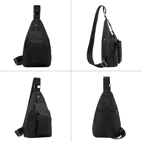 Long Keeper Sling Shoulder Bag - Women Men Casual Crossbody Chest Bag Lightweight Hiking Travel Running Daypack Bag (Black)