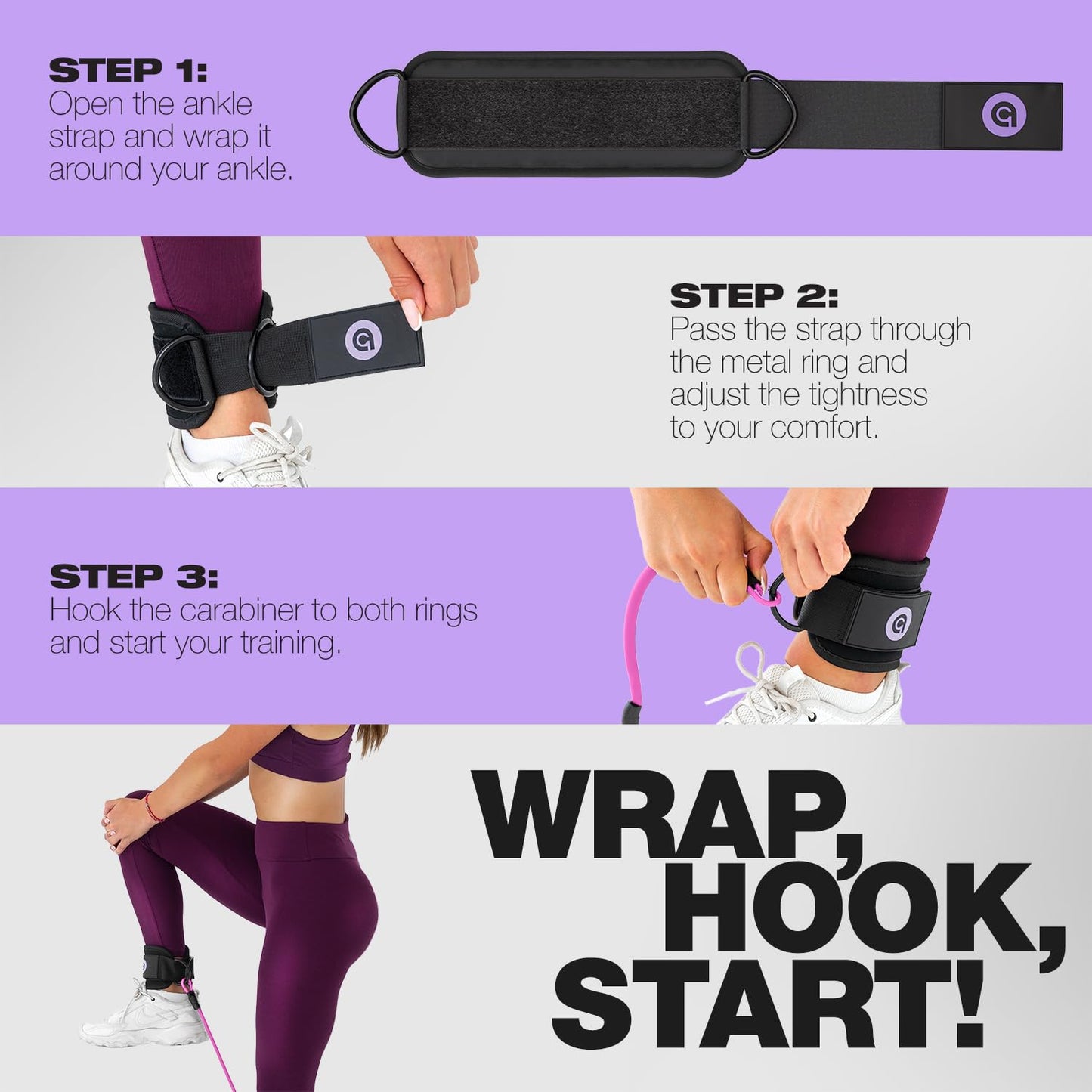 ActiveGear Ankle Resistance Bands with Cuffs - Ideal for Glutes, Legs & Core Workouts, Kickback Ankle Strap Set for Home Workout Equipment & Gym Fitness - Purple