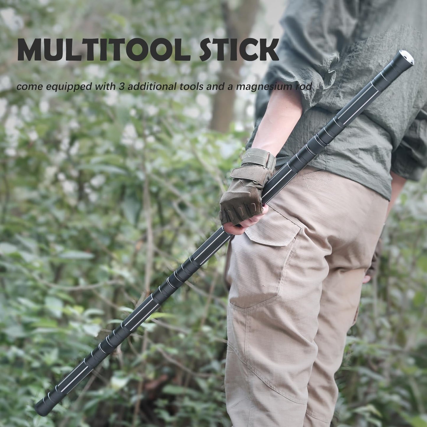 Autuveen Hiking Tactical Stick Walking Staff,Portable Walking Sticks Trekking Poles Outdoor Multitool Camping Gear for Men Women (Gray)