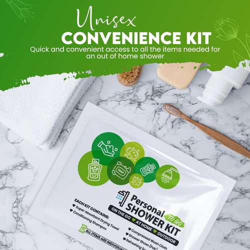 Compact Personal Shower Kit To-Go (Green) – Your Hygiene Companion for Travel, Gym, Camping | Shower on the Go | Shampoo, Soap, Towel. All in One (1)