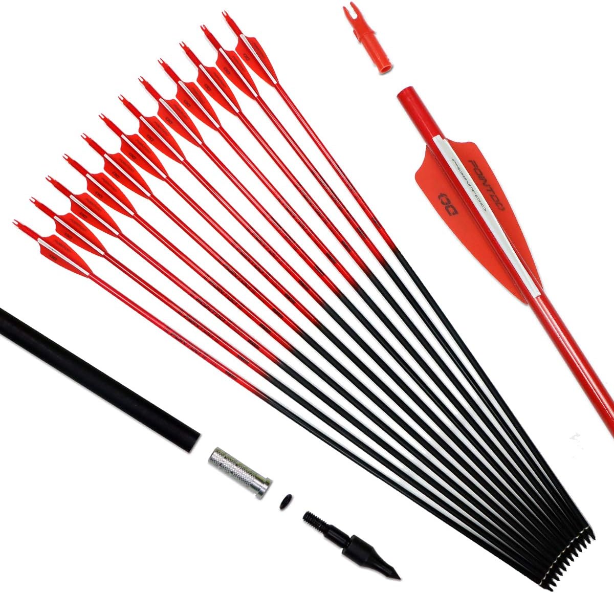30inch Carbon Arrow Fluorescence Color Targeting and Practice and Hunting Arrows for Compound Bow and Recurve Bow with Removable Tips(Pack of 12)
