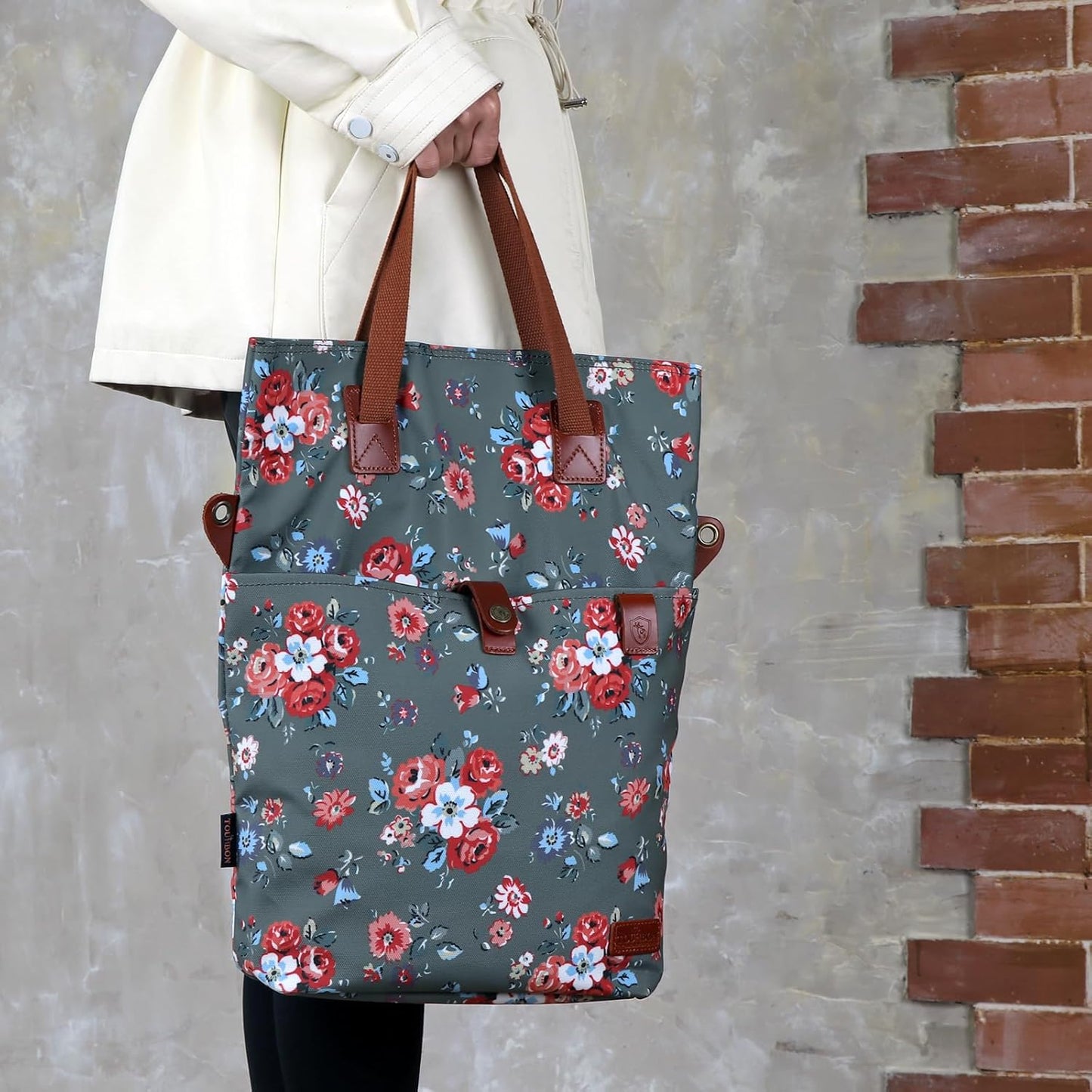 TOURBON Canvas Clip-On Quick-Release Bike Panniers Women's Shoulder Tote Bag