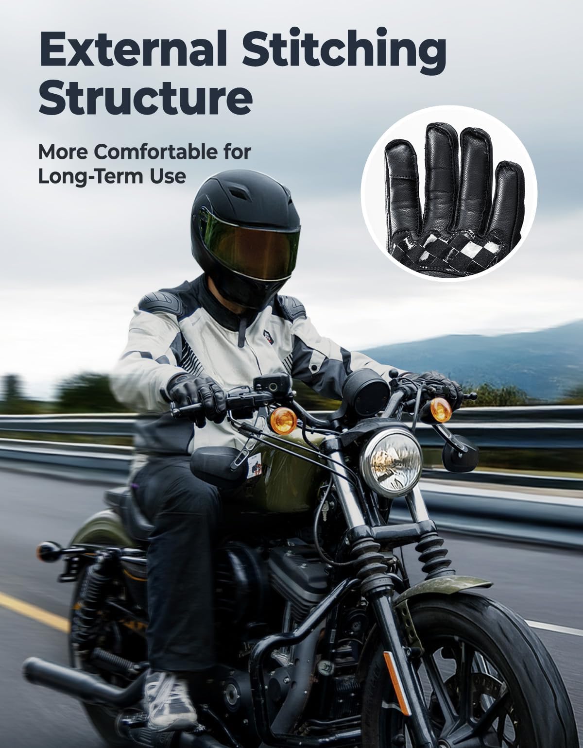 KEMIMOTO Motorcycle Leather Gloves, Sheepskin Protective Gloves for Men and Women, Touchscreen Compatible, Hard Knuckle, Gear for Motorcross Racing Cycling L