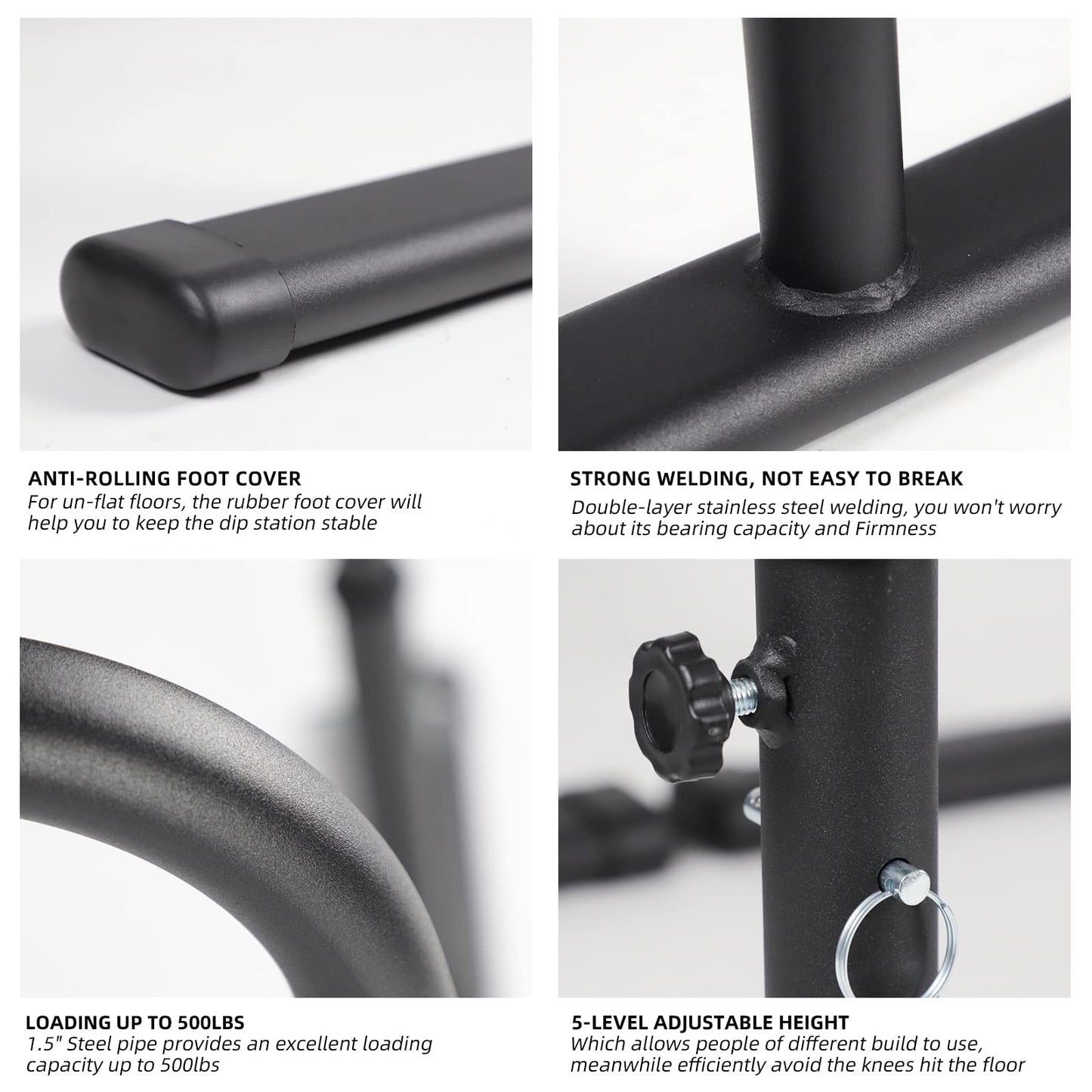 Adjustable Dip Bars for Home Gym Workout, Heavy Duty Dip Stands Strength Training Fitness Dip Station Calisthenics for Tricep Dips, L Sits (Black - Adjustable)