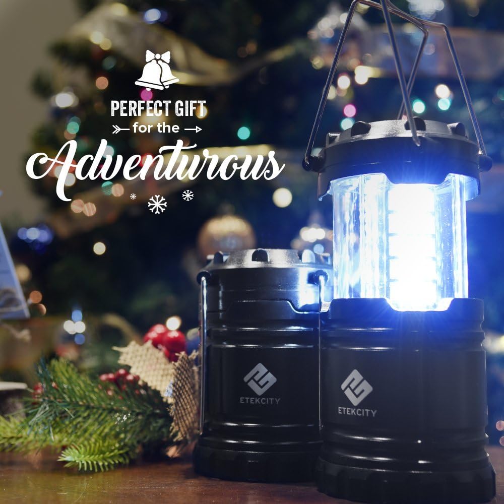 Etekcity Lantern Camping Essentials Lights, Led Flashlight for Power Outages, Survival Gear and Supplies for Emergency, Hurricane Preparedness Items , Battery Operated Lamp, 2 Pack, Black