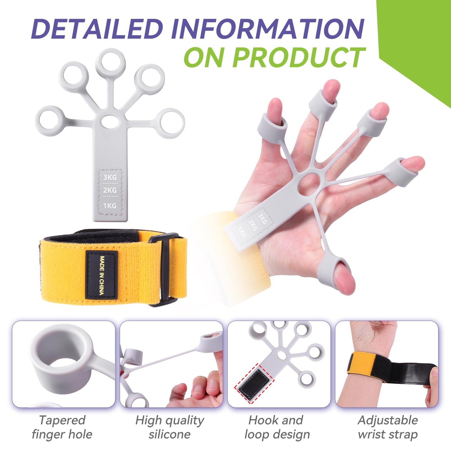 FAMJOALE Forearm and Grip Strength Trainer, Finger and Hand Gripper Strengthener, Wrist and Hand Exercisers for Strength with 3 Levels, Relieve Pain Arthritis (Grey)