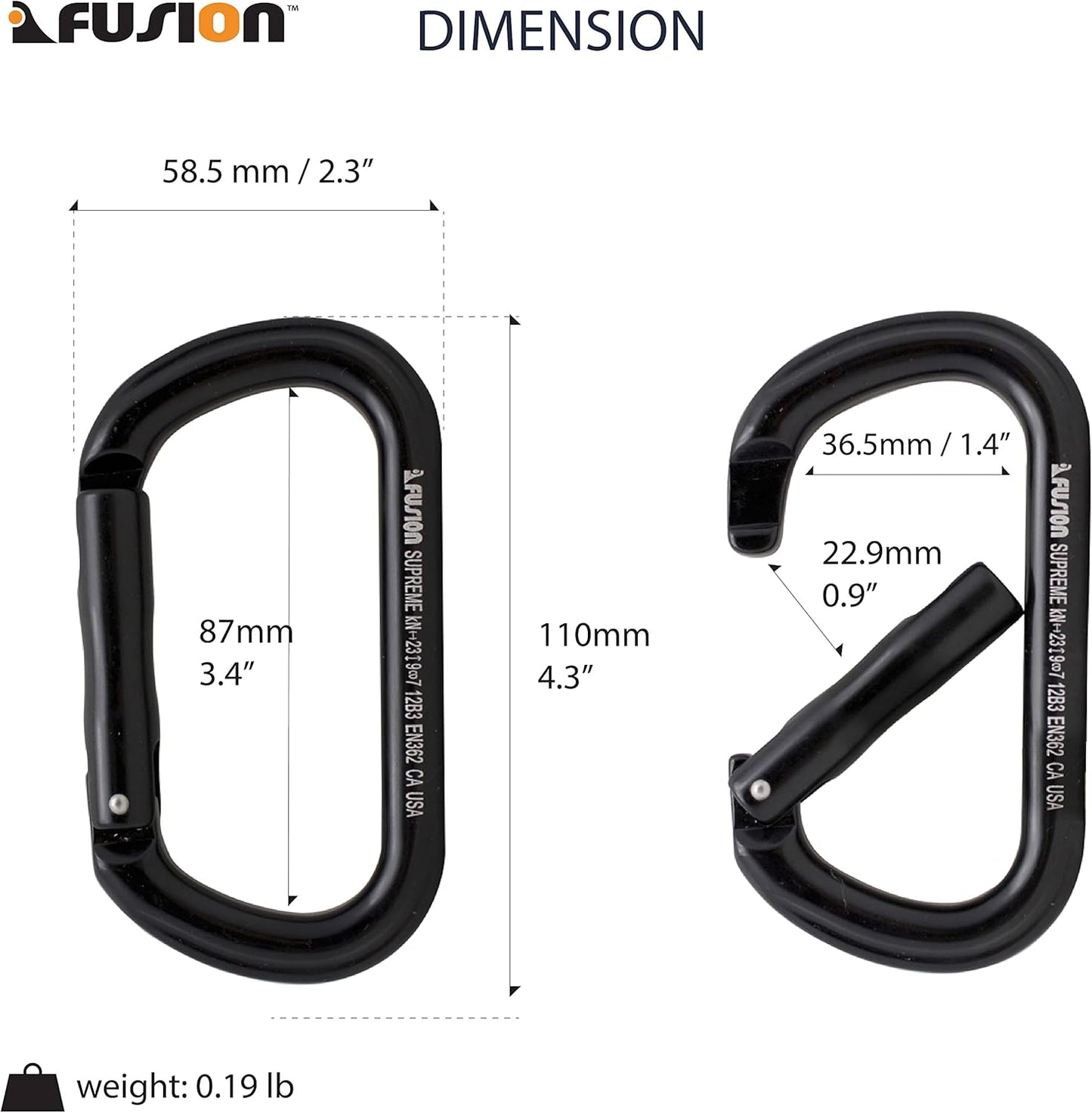 Fusion Climb Supreme II Aluminum Oval-Shape Carabiner 5-Pack,Black,One Size,(FP-9318-BLK-5P)