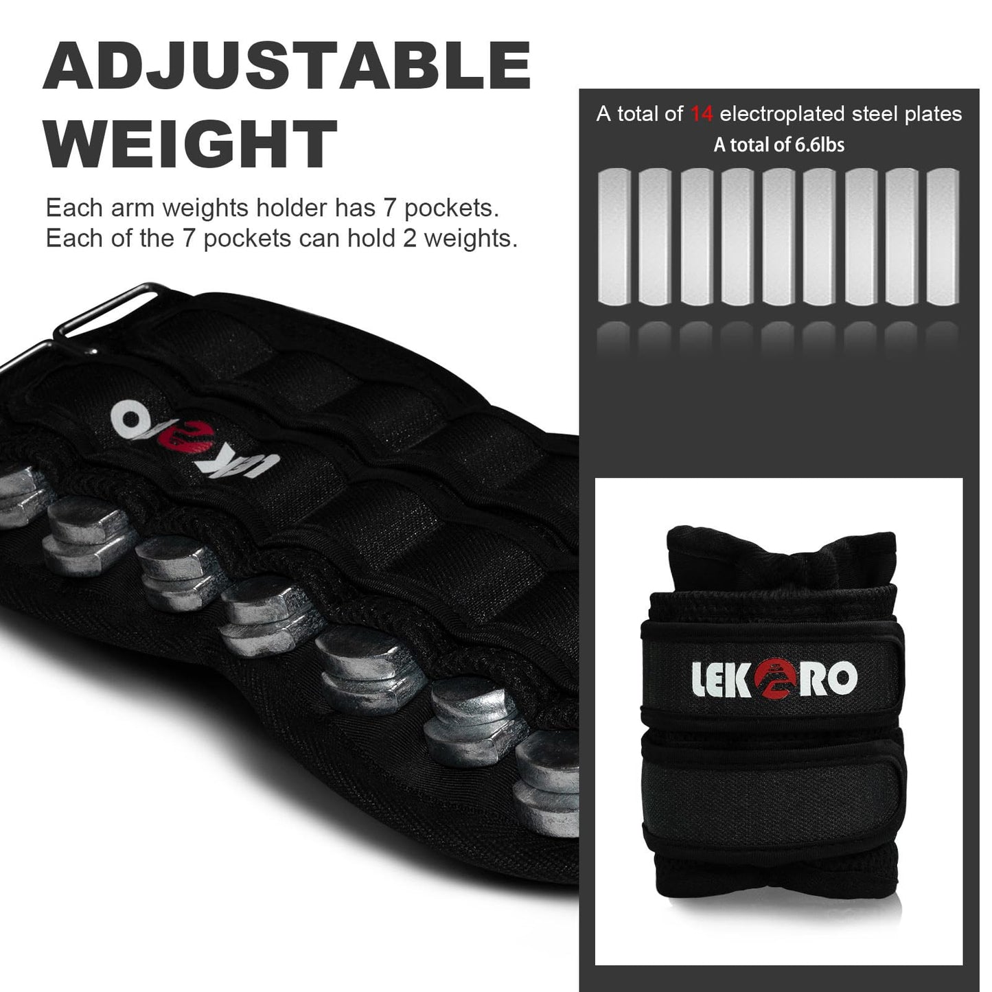 Adjustable Wrist Ankle Weights, Removable Arm & Leg Weight for Men & Women, Fitness, Strength Training, Running, Walking, Jogging, 1 Pair 2 Pack (Adjustable Wrist Weights 6.6 LBS)