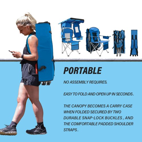 BDL Camping Chair with Canopy Shade Portable Foldable Canopy Chair with Cooler, Mesh Backrest, Cup Holder, and Pocket for Camping, Fishing, Beach, and Sports,Sky-Blue