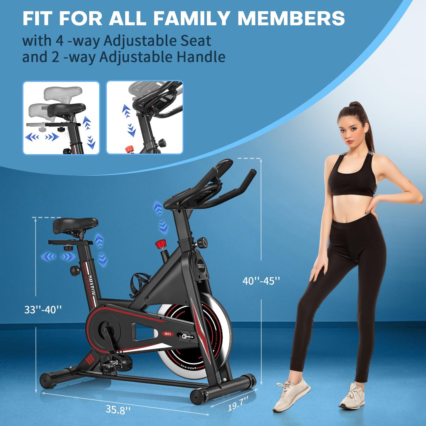 Exercise Bike, DMASUN Classic Brake Pad Pro Stationary Bike for Home with 330 LB Capacity, Workout Bike with Comfortable Seat Cushion, Digital Display with Tablet Holder