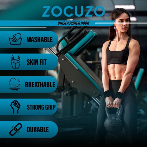ZOCUZO Lifting Hooks (Pair) Heavy Duty Lifting Wrist Straps - Deadlift Straps for Powerlifting Weightlifting for Men & Women Workout Equipment (Black)