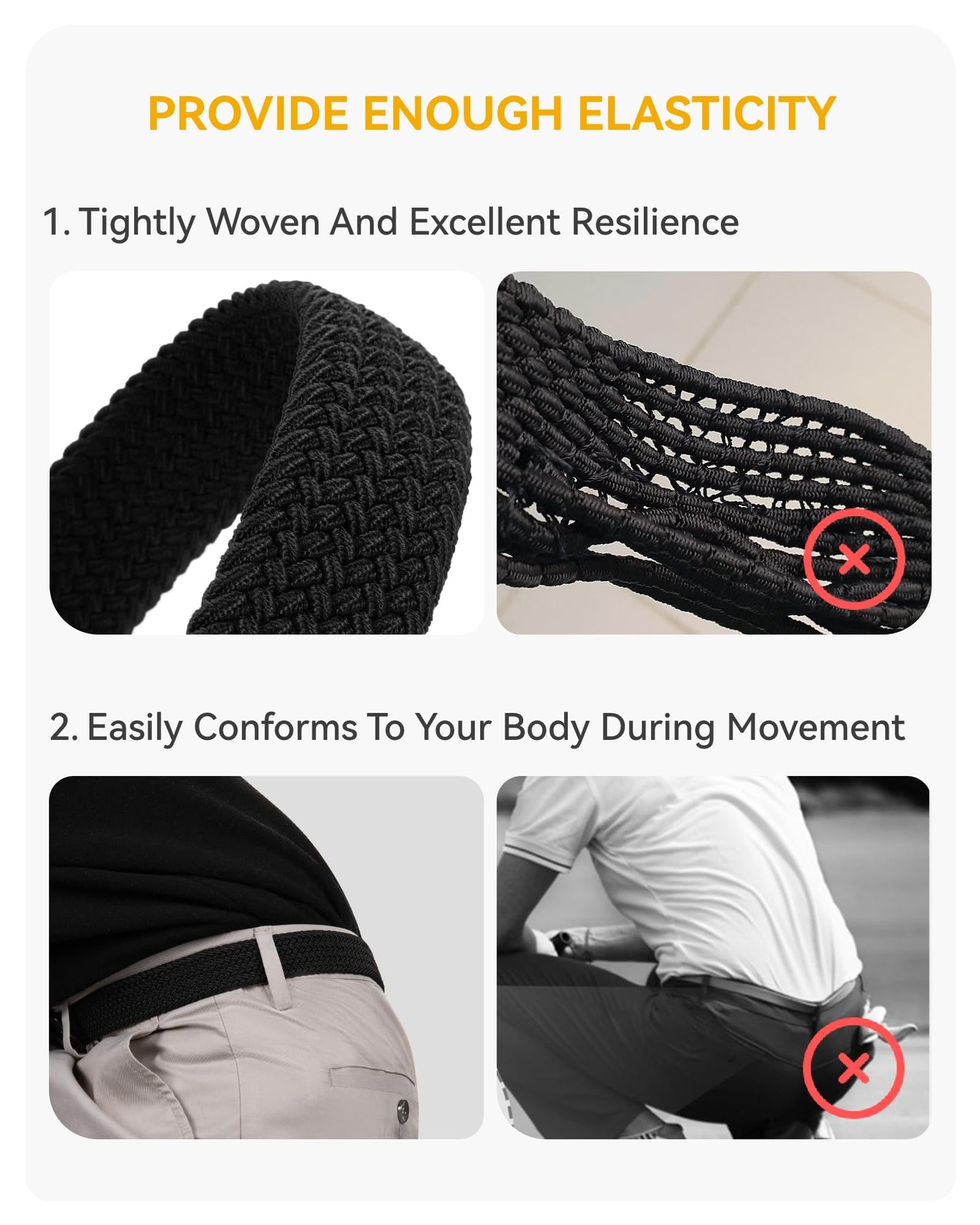 CHAOREN Stretch Mens Belt - Braided Elastic Golf Belt for Men 1 3/8"- Fits Casual Jeans & Shorts