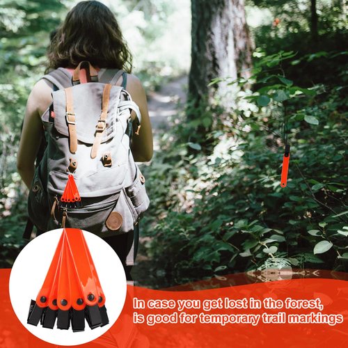 TOYMIS 24pcs Reflective Trail Markers, 4.06x0.51 Inch Trail Markers for Hiking Trail Markers for Trees Trail Marking Ribbon with Clips for Hunting Outdoor (Fluorescent Orange)
