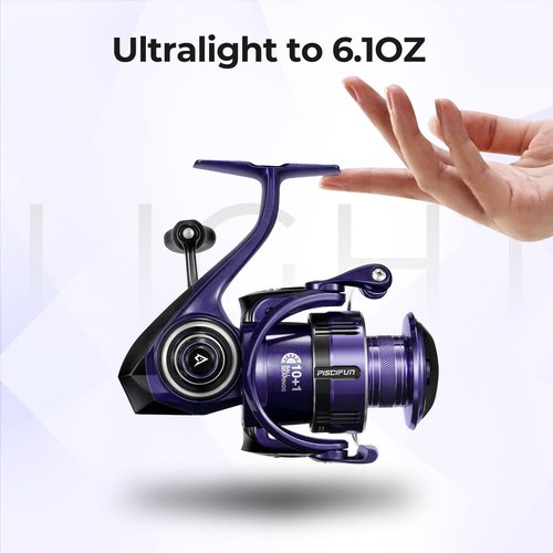 Piscifun AlumiX Spinning Reel, Aluminum Spinning Fishing Reel, 26LBs Max Drag, Light to 7.5oz, Carbon Rotor, 10+1 Shielded BB, 6.2:1 Gear Ratio, Smooth Powerful Spinning Reel - 2000