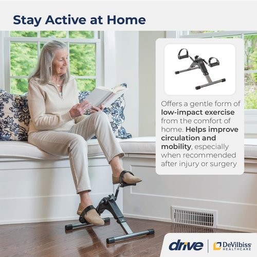 Drive Medical RTL10273 Deluxe Folding Pedal Exerciser with Electronic Display for Legs and Arms, Under Desk Bike Pedal Exerciser, Fully Assembled, No Tools Required, Black