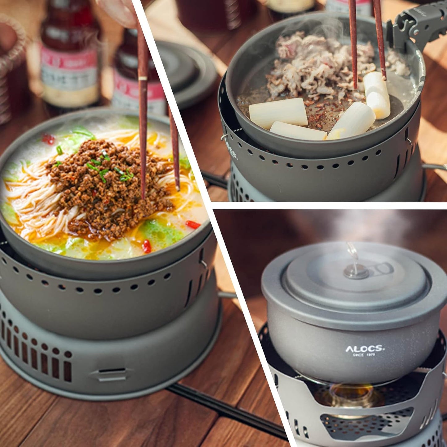 ALOCS Camping Cookware - 11 Piece Lightweight Camp Cooking Set with Portable Camping Stove & Gas Stove Burner - Durable Compact Camping Pot for Hiking Car Camping Vanlife RV