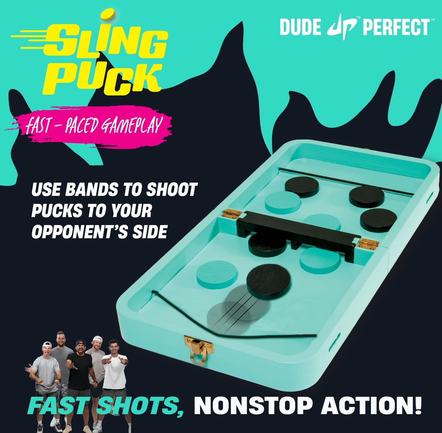 Dude Perfect Sling Puck & Checkers Game Set: Fast-Paced Action for Kids and Adults, Perfect for Family Game Nights, Parties, and Gifts, Ages 4+