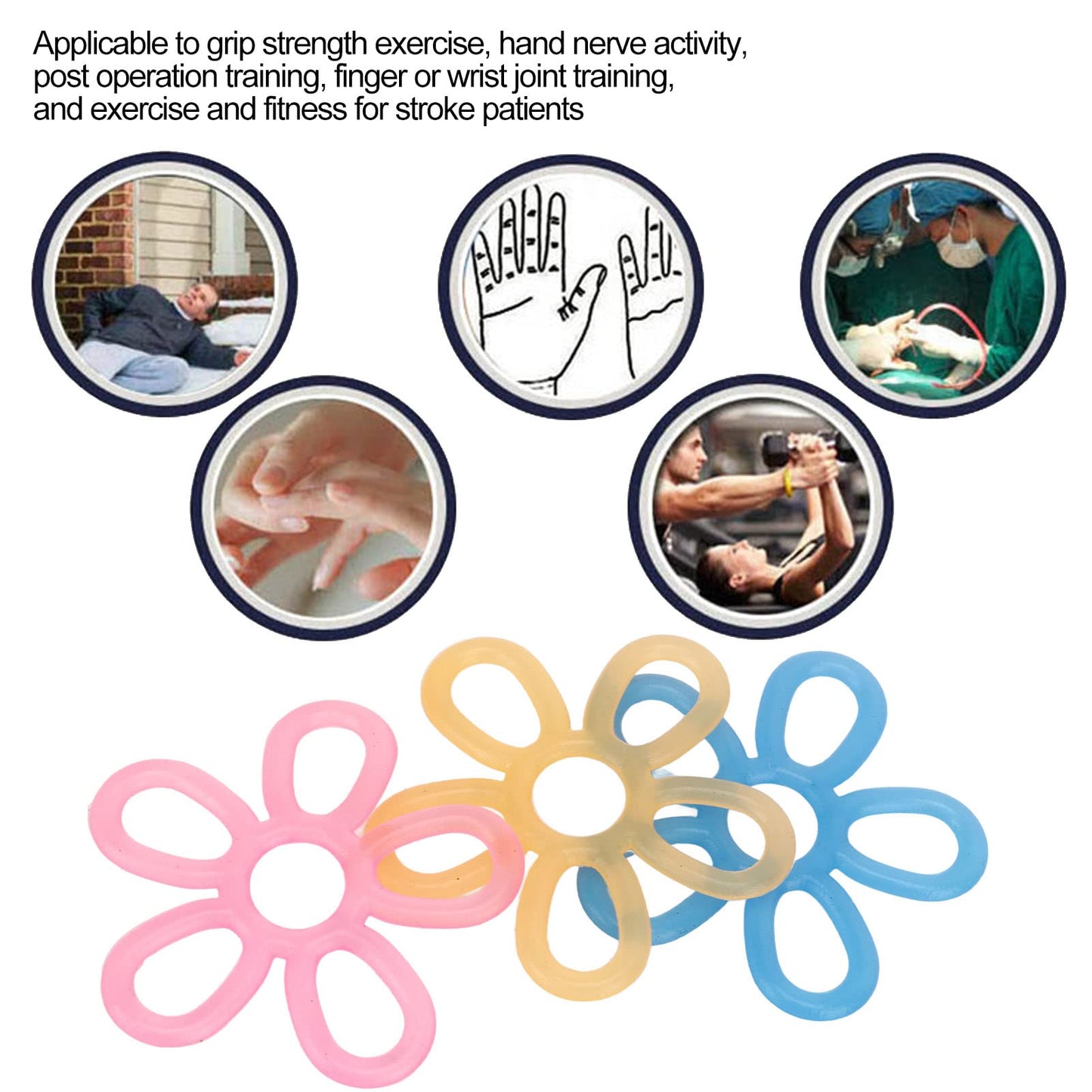 3pcs Hand Grip Strengthener Flower Shape Hand Extensor Exerciser Finger 3 Level Stretcher Hand Resistance Bands for 5/4/3kg Wrist Joint Training