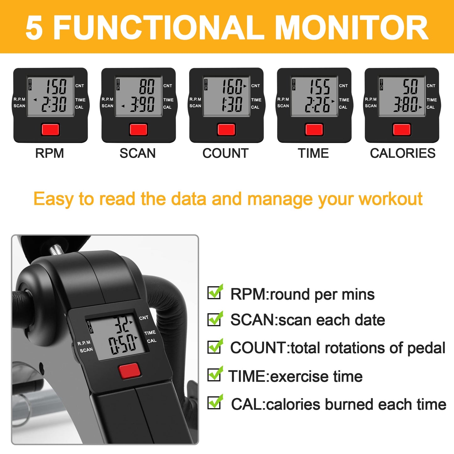 Folding mini Exercise Bike Portable Pedal Exerciser Desk Bike with LCD Displays for Arms and Legs Low Impact Exercise (GRAY)