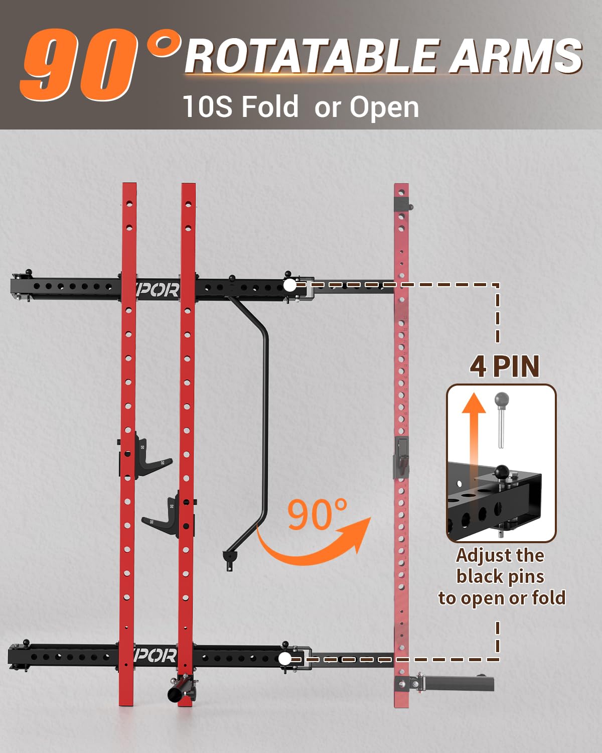 Folding Squat Rack Wall Mounted for Home Gym Garage, 1000 Pounds Capacity, 2.36" x 2.36" Power Rack with Pull Up Bar, J-Hooks and 360° Landmine