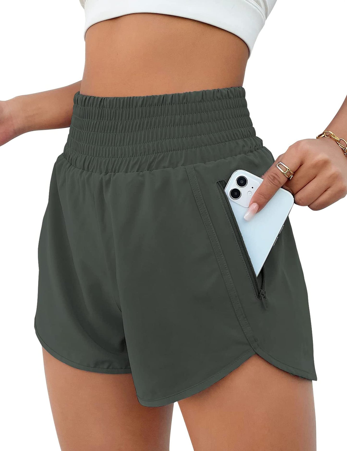 BMJL Women's Athletic Shorts High Waisted Running Short Pocket 2.5" Sporty Shorts Gym Elastic Workout Shorts(XL,SummerGreen)