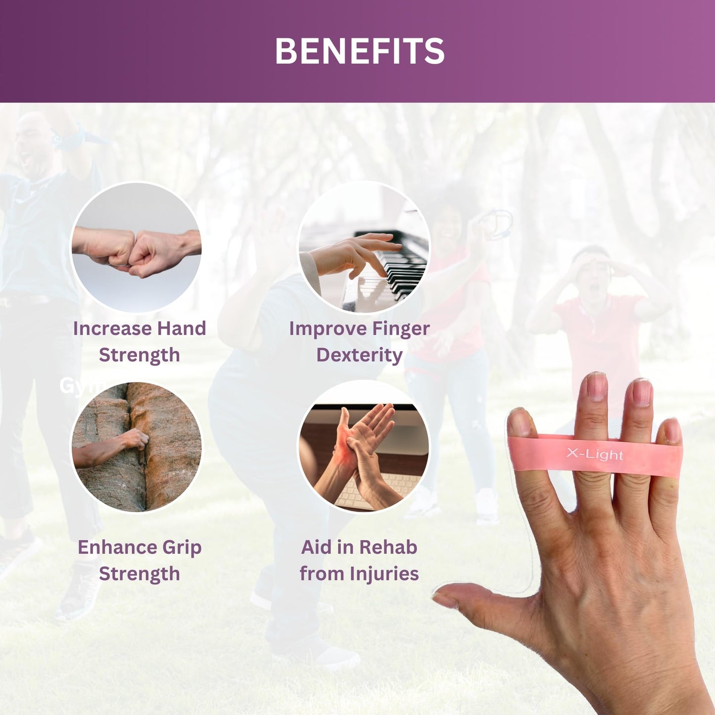 Hand Resistance Bands - 5 Level Finger Grip Strengthener for Forearm, Hand, and Finger Exercises | Finger Extension Exerciser and Stretcher Kit | Hand Gripper Strengthener | Finger Resistance Bands