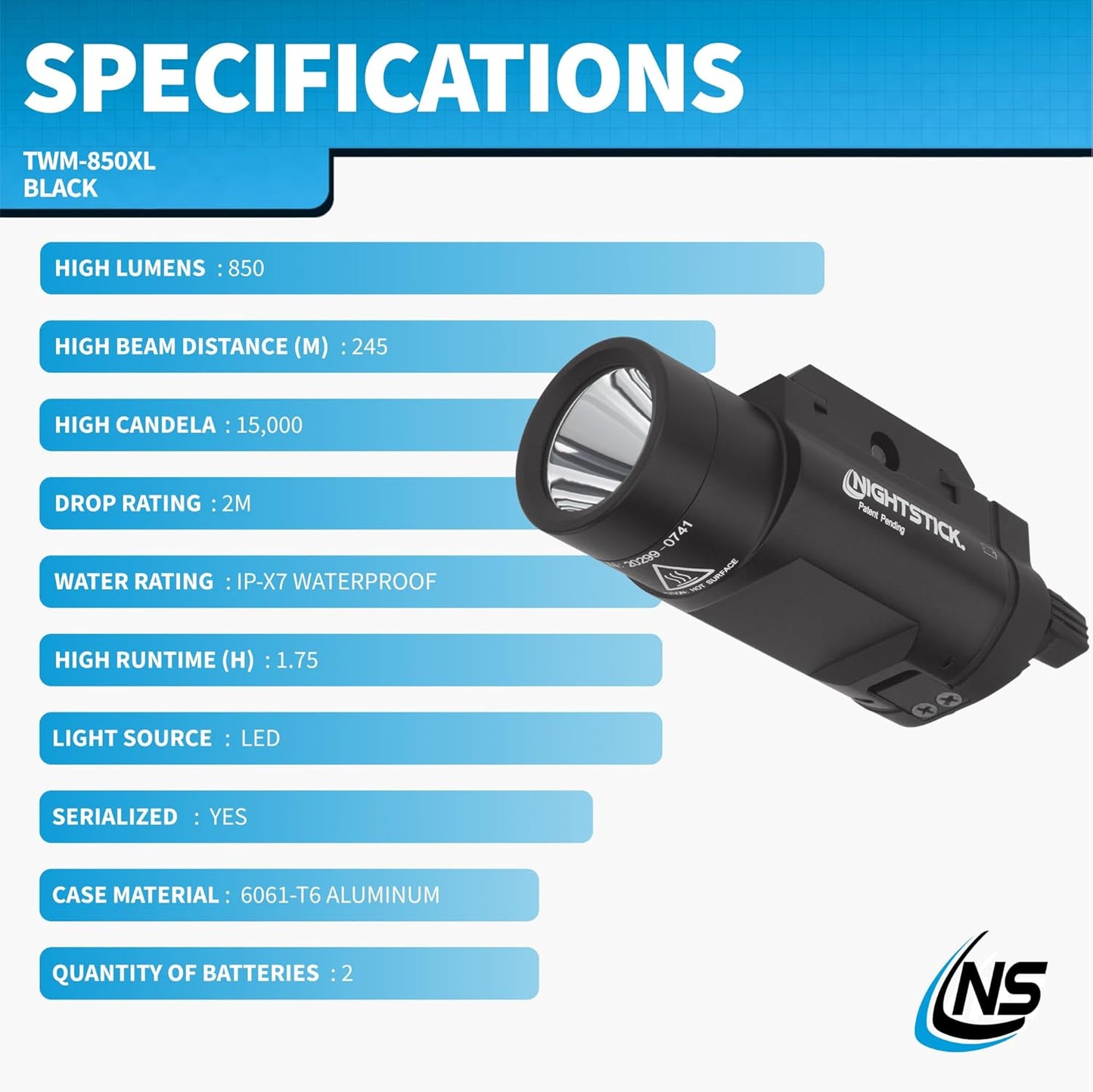 Nightstick TWM-850XL Tactical Weapon-Mounted LED Light 850 Lumens, Black