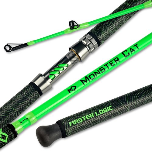 MASTER LOGIC Monster Catfish Fishing Rod - 7' Medium Heavy, 1-Piece Glow in Dark Casting Rod, S-Glass & Carbon Graphite Blend, Durable EVA Foam Super Grip, Catfish Pole for Night Fishing Green