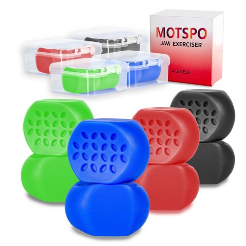 Motspo Jaw Exerciser for Men & Women - 4 Resistance Levels (8PCS) Silicone Jawline Exerciser Shaper Jaw Line Trainer Strengthener, Slim & Tone Your Face
