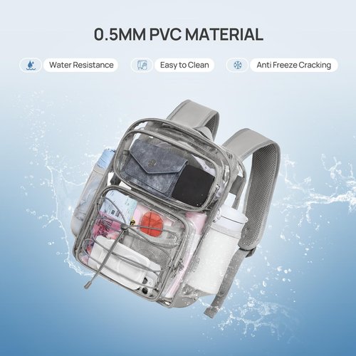 Telena Small Clear Bag for Stadium Events Heavy Duty PVC Transparent Mini Backpack Grey