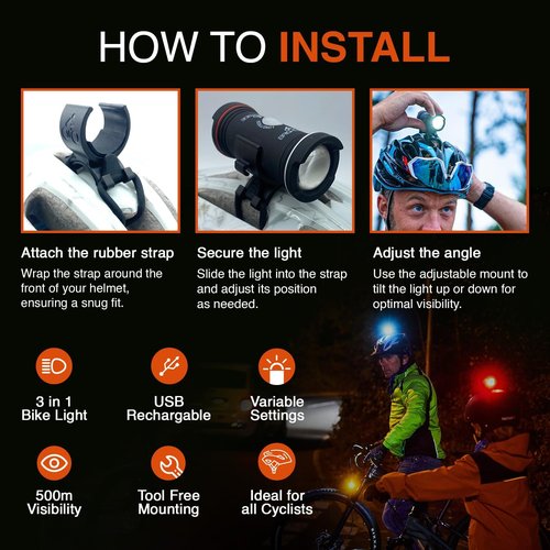 Brightside Bike Helmet Light. Stay-Seen Cycle Safety Light. Dual Front & Rear Bike Light for All Cyclists. Easy Fitting to Most Helmets. 43hr Run Time, 7 Modes, Waterproof & Rechargeable