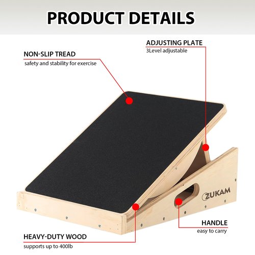 ZUKAM Multi-Function Wooden Slant Board & Balance Board, Adjustable Incline Board and Calf Stretcher,Stretch Board - Wide Anti-Slip Surface - Black