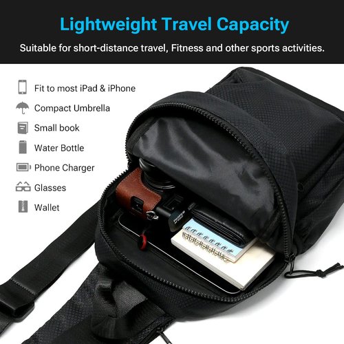 WESTEND Black Crossbody Sling Bag with Adjustable Strap for Traveling, Hiking, Daypack for Men and Women
