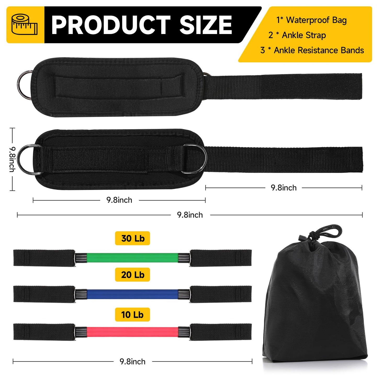 Ankle Resistance Bands with Cuffs,Glute Kickback Ankle Straps Set with 10Lb,20Lb,30Lb Resistance Bands for Women Strengthen Core Muscles of The HIPS and Legs