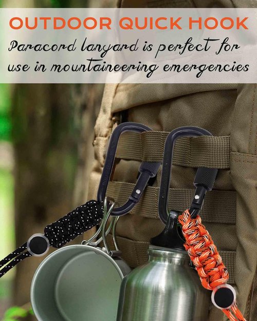 Oythiem Locking Carabiner Clip Heavy Duty with Paracord Lanyard, Detachable Buckle Backpack Clips with A Fastener As A Key, Water Bottle, Small Accessories Organizer for Camping, Hiking and Traveling