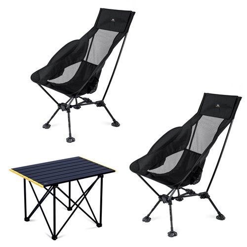 iClimb 2 Adjustable High Back Anti-Sinking Chair and 1 Folding Table Bundle, Ultralight Compact for Adults Outdoor Camping Backpacking Hiking Beach Concert