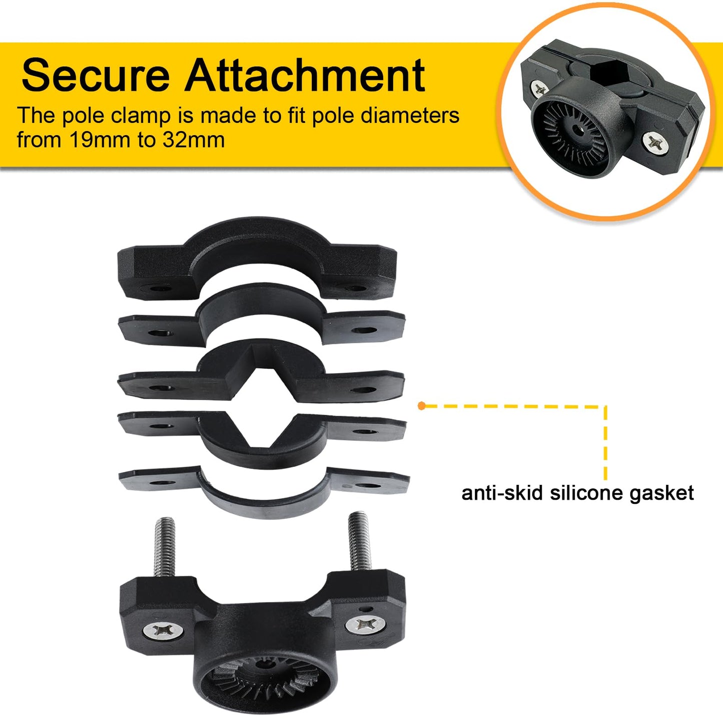 GearTrust Pole Mount Fishing Rod Holder for Bike, Adjustable Fishing Pole Holder for Bike with Mount Clamp, Rod Rack for Bicycle, Boats, Golf Cart, Fishing Chair, ATVS, Carts(Carbon Black)