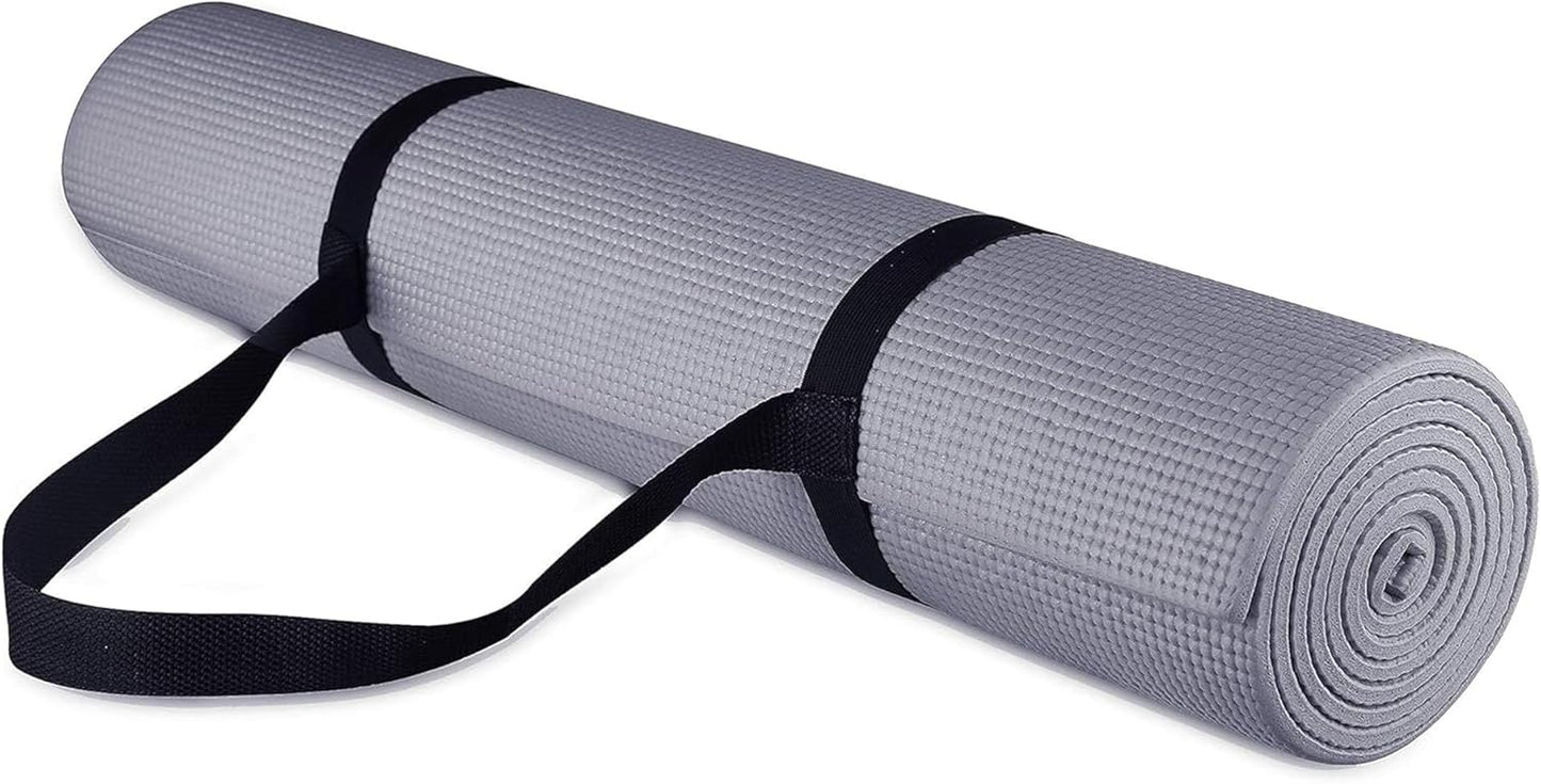 Fitvids All Purpose 1/4-Inch High Density Anti-Tear Exercise Yoga Mat with Carrying Strap, Multiple Colors