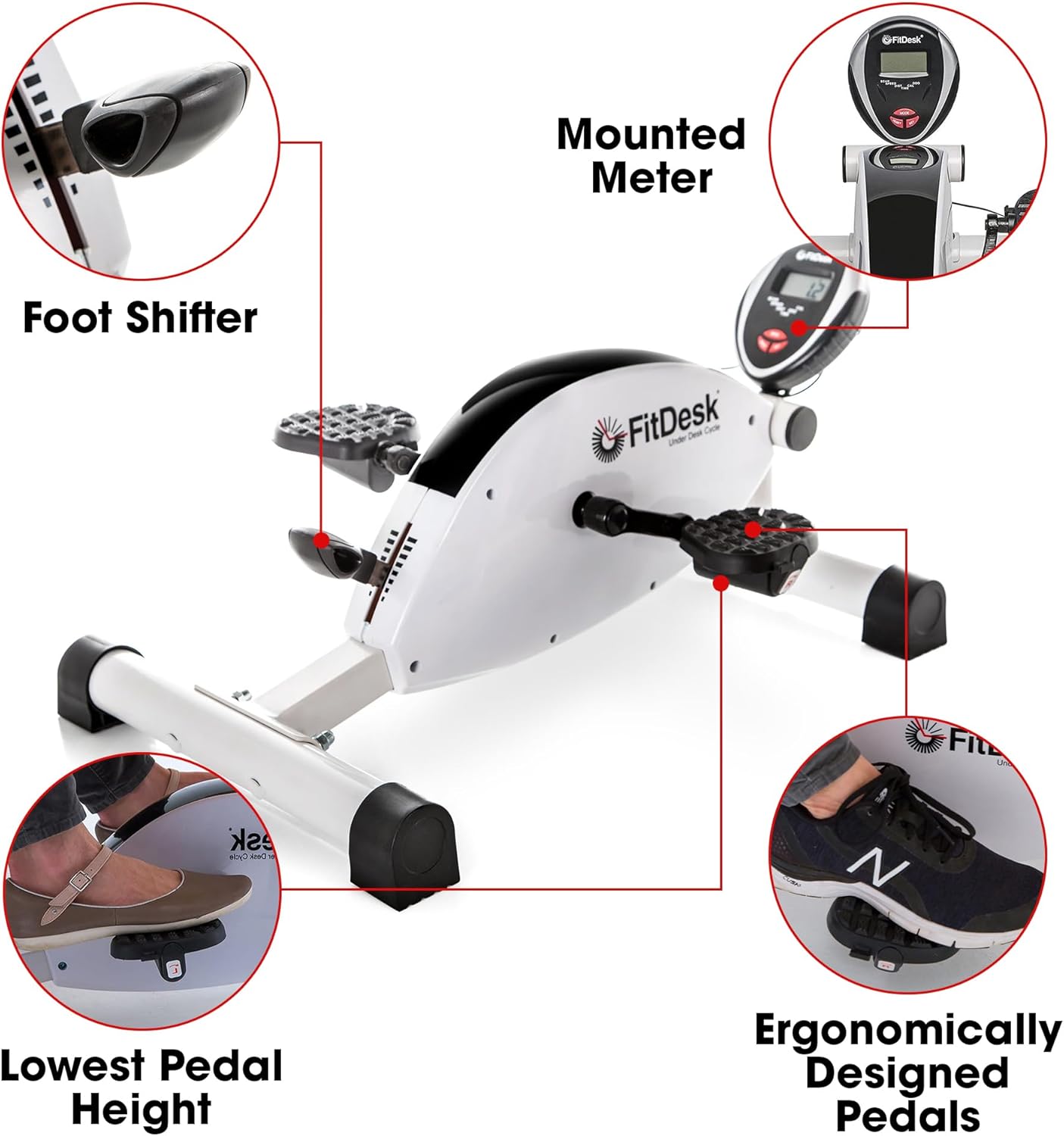 FitDesk Under Desk Bike Exercise Machine, Compact Magnetic Pedal Exerciser, Mini Elliptical, Quiet Seated Cardio Trainer for Home Office Workouts, Adjustable Resistance Bike for Desk Fitness