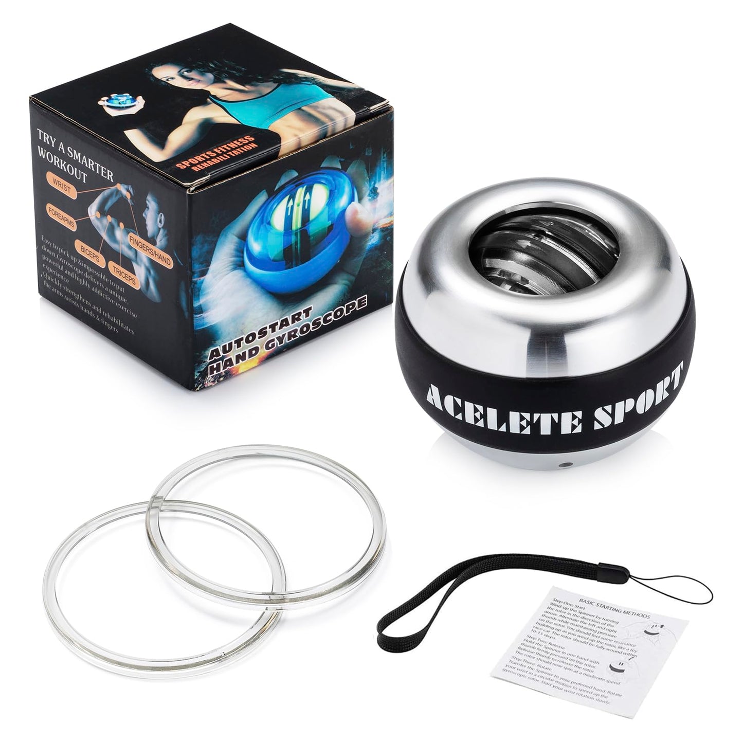 ACELETE Gyro Ball Wrist Exerciser Auto-Start Wrist Trainer Ball Forearm Strengthener for Stronger Wrist Bones and Muscle (Metal with Light)