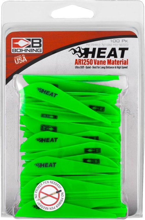 Bohning Heat Vanes, Low Profile Hunting Vane, 2.5" Neon Green, 100pk