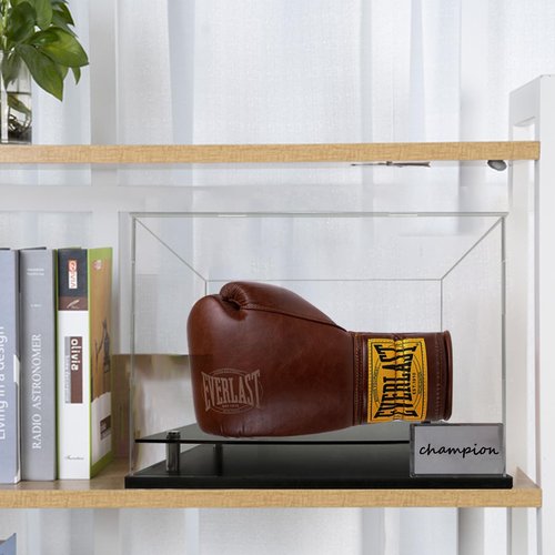 Boxing Glove Display Case,Display Deluxe UV-Protected,Display Case Holder Showcase with Stands for Boxing Glove Baseball Mitt UV Protection Gold Color Riser Horizontal Stand