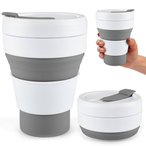 Spacesaver Collapsible Coffee Cup - Outdoor Collapsible Cups for Camping, Hiking, Traveling - Foldable, Camping, Folding Cup - Reusable To Go Coffee, Portable Cups - Grey