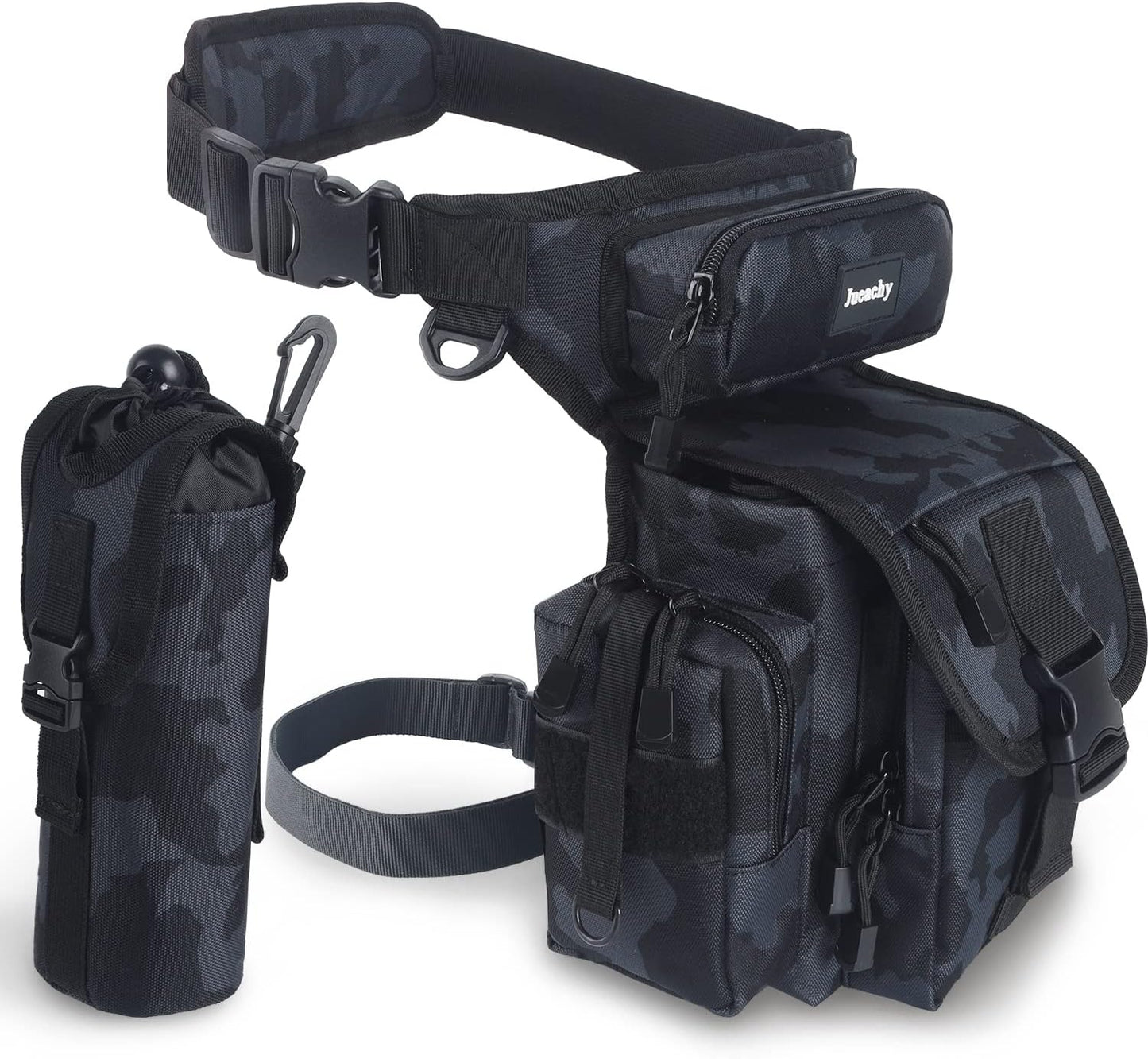 Jueachy Drop Leg Bag for Men Tactical Metal Detecting Thigh Pack with Water Bottle Pouch
